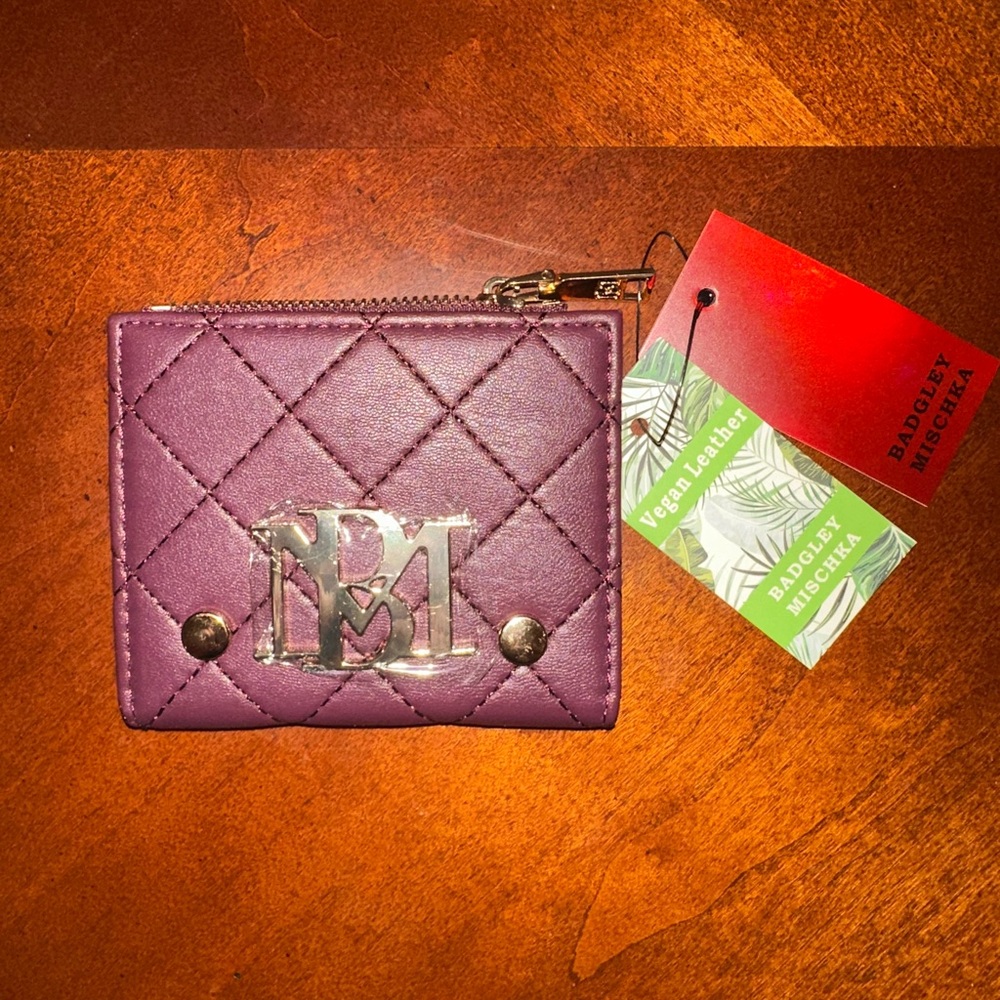 Badgley Mischka Plum Quilted Card Holder